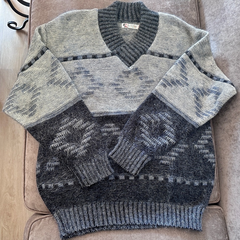 VINTAGE BARCLAY Men's Gray Patterned Eclectic Grandpa Novelty Sweater Sz 42